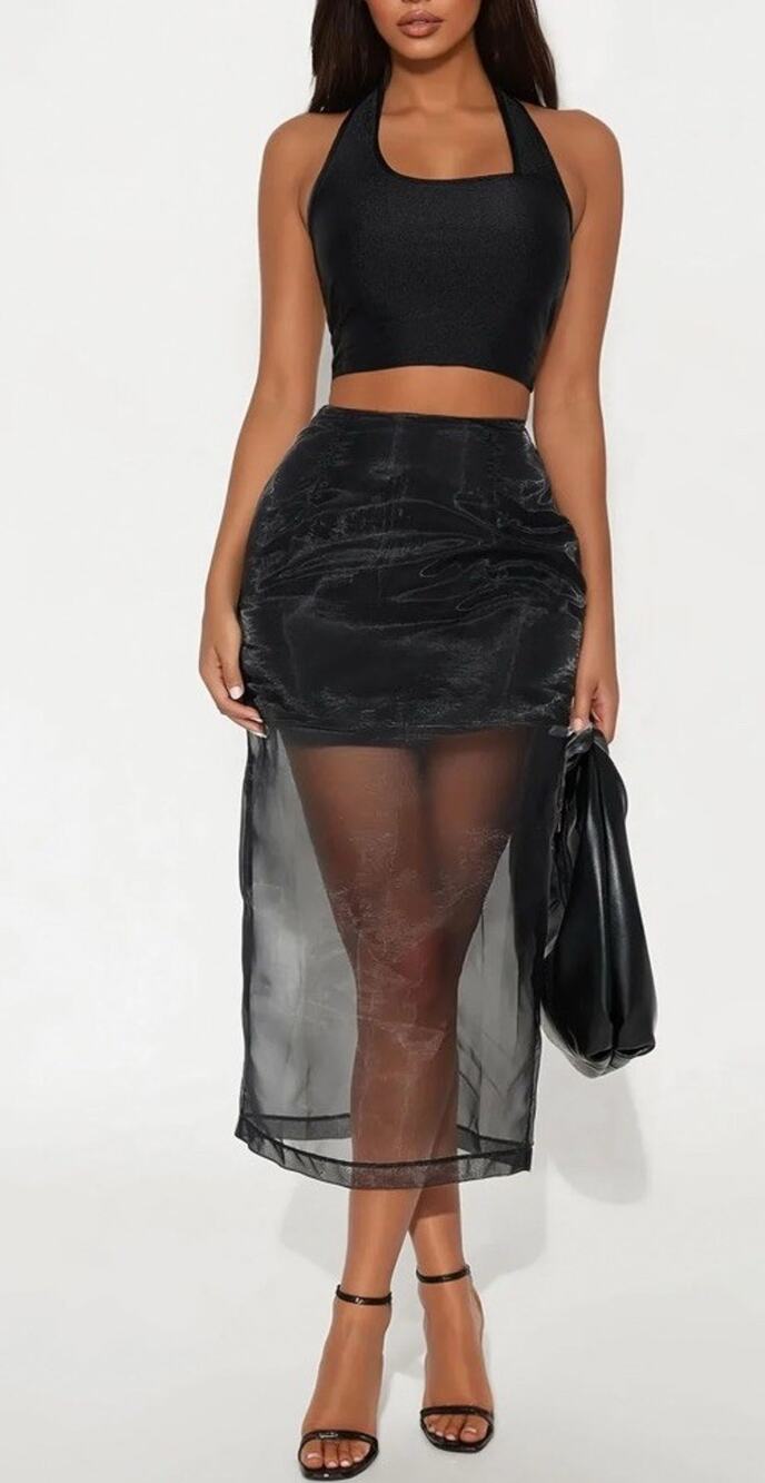 Sz Large Fashion Nova Modern Long Women’s Organza Skirt Transparent Black